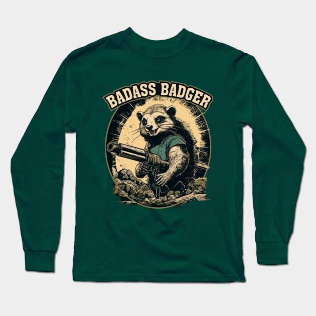 Badass Badger - Defender Of Territories Long Sleeve T-Shirt by Dazed Pig